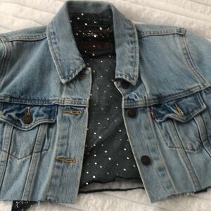 Sheer Black Mesh Top with Polka Dots and crop Jean jacket